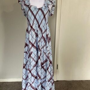 Hill House Blue and Maroon Smocked Dress